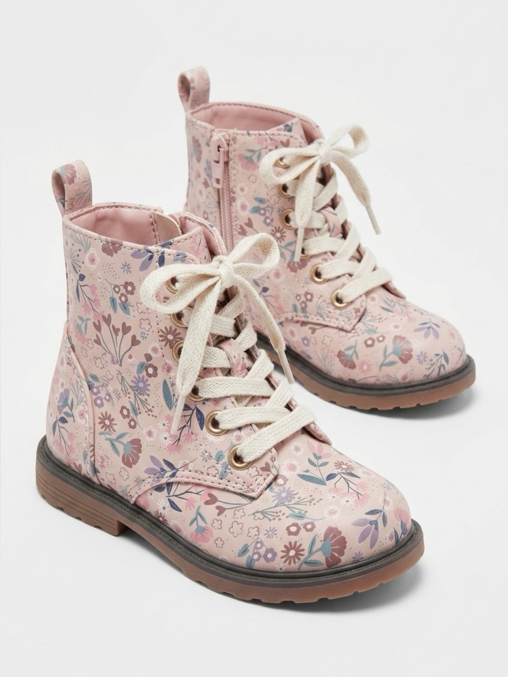 Cat & Jack Pink Floral Lace-Up Ankle Boots for Kids